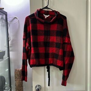 Plaid knitted turtleneck crop top